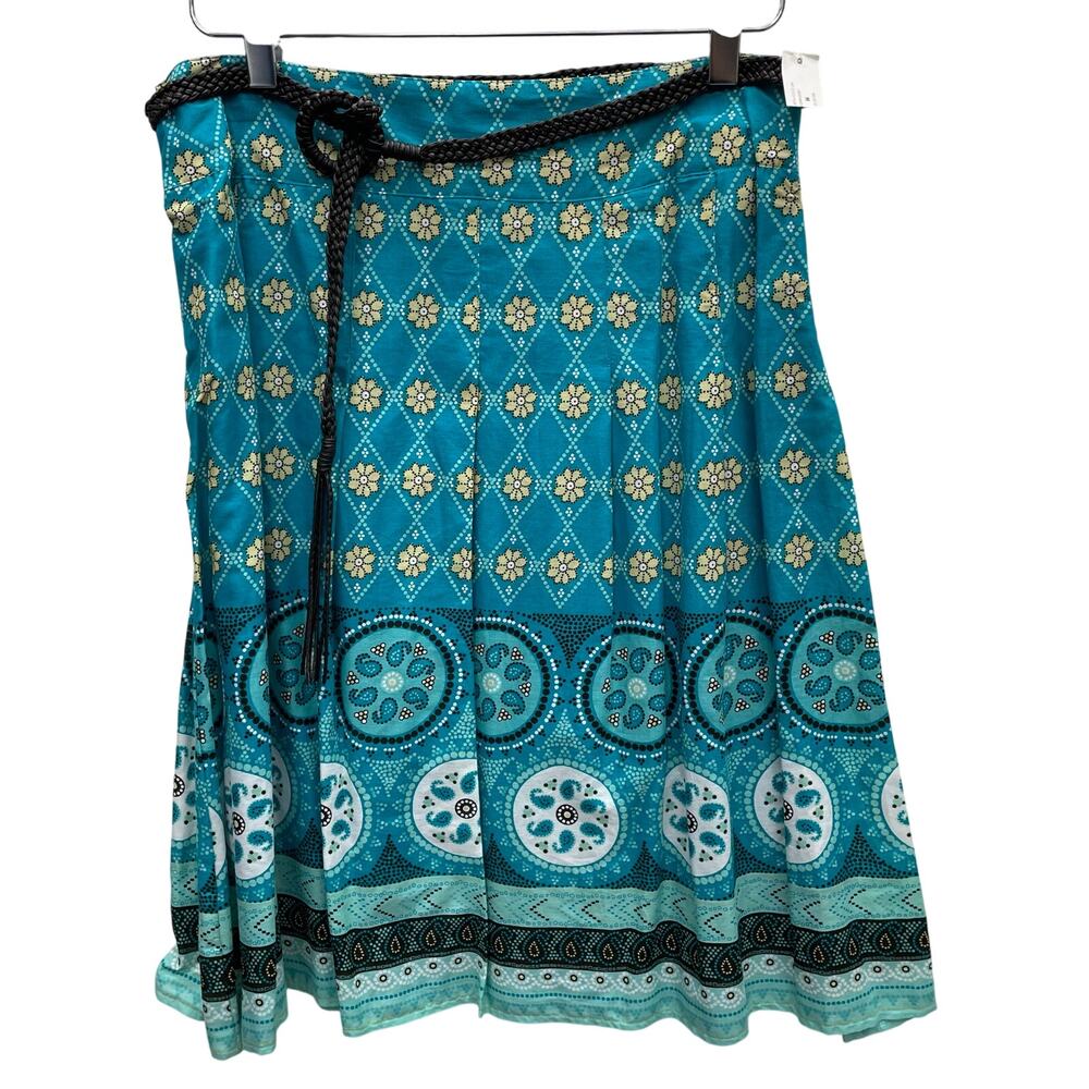 Kim Rogers Signature Blue Plaid Pleated Skirt With Belt Size Medium